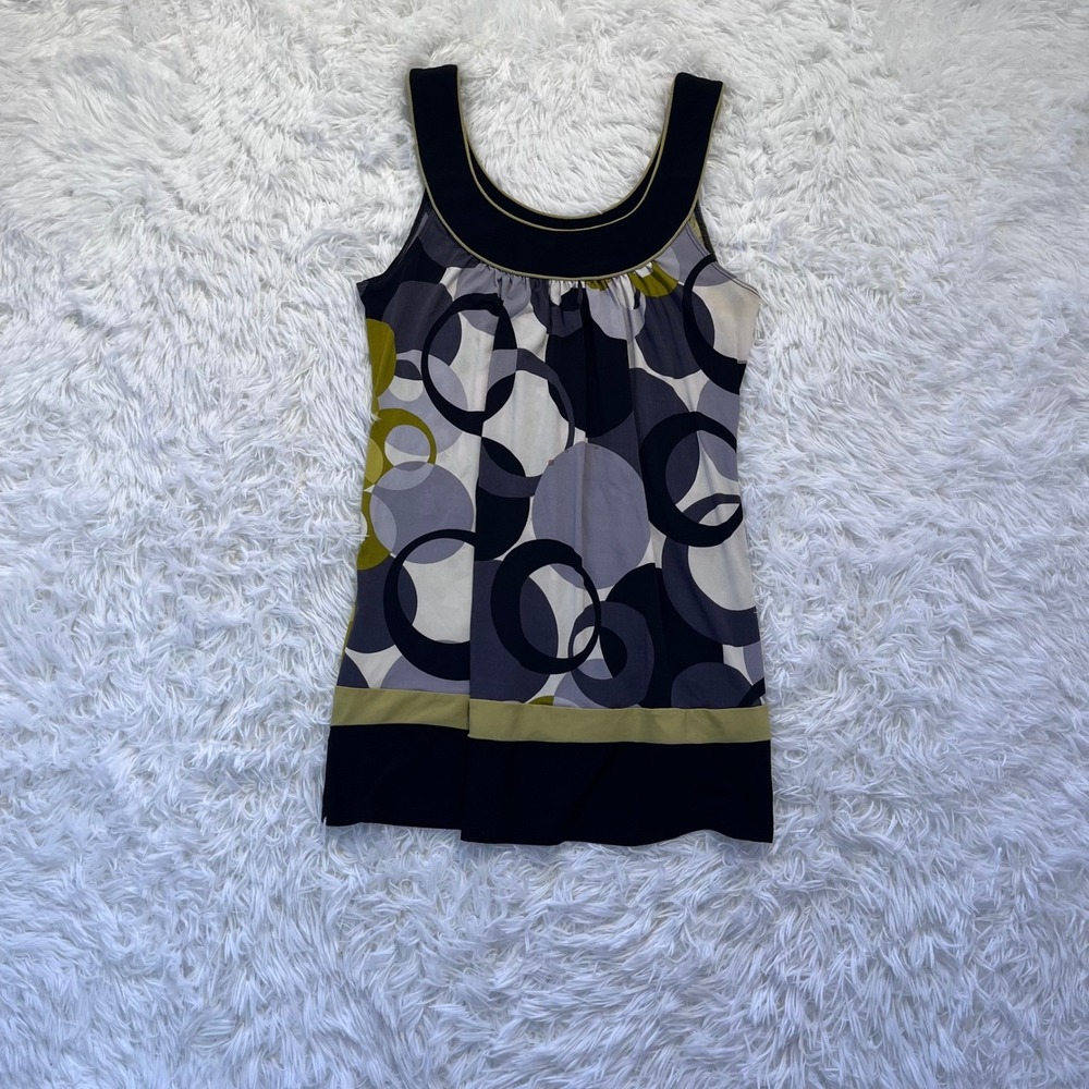 y2k black & yellow geometric floral print tank top large